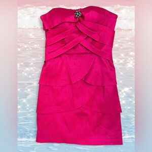 Aspeed Hot Pink Satin Strapless Y2K Mini Dress Size L